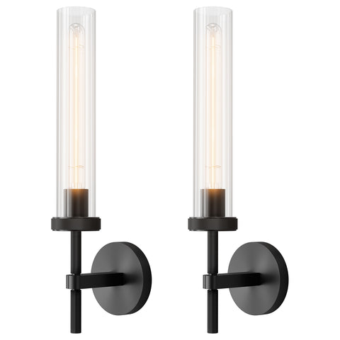 19''Modern Black Wall Sconces Bathroom Vanity Light Fixtures, 2- Lights Glass Tube Wall Sconces, sconces wall lighting indoors, Wall Lights for Mirror, Living Room, Bedroom, Hallway (including bulb)