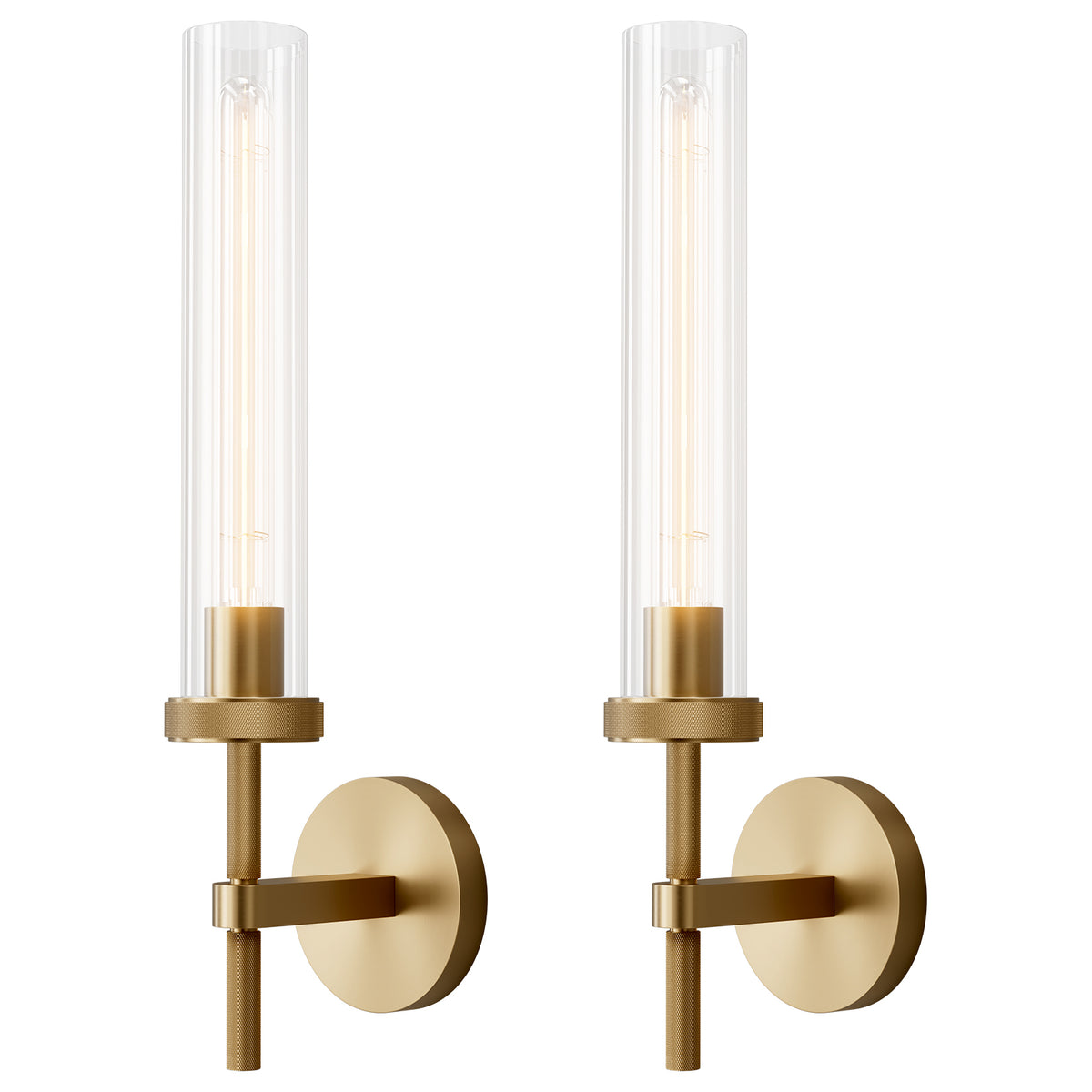 19''Modern Brass Wall Sconces Bathroom Vanity Light Fixtures, 2- Lights Glass Tube Wall Sconces, sconces wall lighting indoors, Wall Lights for Mirror, Living Room, Bedroom, Hallway (including bulb)