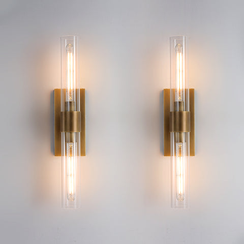 Glass Tube Wall Sconces, Brass Bathroom Vanity Light Fixtures, Bathroom Wall Lights, Bedroom Bedside Wall Sconces, Wall Lamp for Dressing Table, Living Room, Hallway, Bulb Included