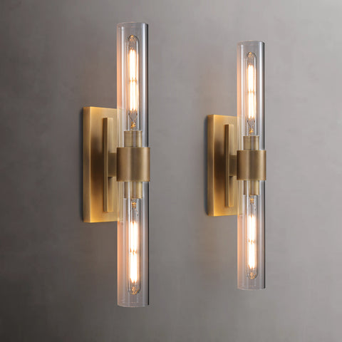 Glass Tube Wall Sconces, Brass Bathroom Vanity Light Fixtures, Bathroom Wall Lights, Bedroom Bedside Wall Sconces, Wall Lamp for Dressing Table, Living Room, Hallway, Bulb Included