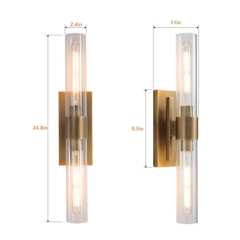 Glass Tube Wall Sconces, Brass Bathroom Vanity Light Fixtures, Bathroom Wall Lights, Bedroom Bedside Wall Sconces, Wall Lamp for Dressing Table, Living Room, Hallway, Bulb Included