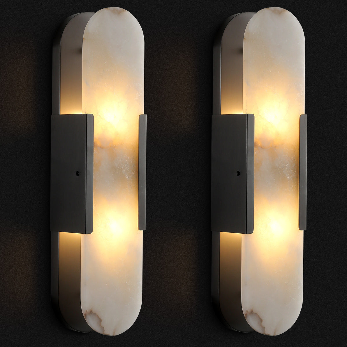 Black Wall Sconces Set of Two, Natural Alabaster Wall Light,Gold Vanity Light Fixtures for Bathroom,Bedside Wall Lamp Perfect for Bedroom, Hallway, Living Room Kitchen(Including Bulb)