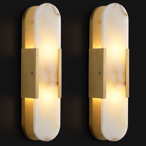 Brass Wall Sconces Set of Two, Natural Alabaster Wall Light,Gold Vanity Light Fixtures for Bathroom,Bedside Wall Lamp Perfect for Bedroom, Hallway, Living Room Kitchen(Including Bulb)